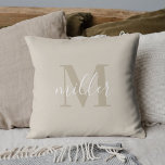 Modern Beige Family Name Monogram Cushion<br><div class="desc">Custom-designed throw pillow featuring personalised family name monogram design.</div>