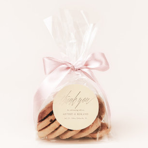 Modern Beige & Faux Gold Wedding Favour Classic Round Sticker