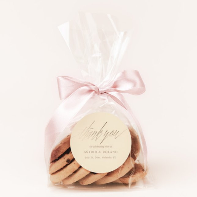 Modern Beige & Faux Gold Wedding Favour Classic Round Sticker (Creator Uploaded)