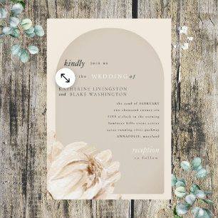 Modern Beige Floral Stem Wedding Invitation