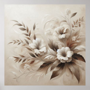 Modern Beige Flowers 14 Poster