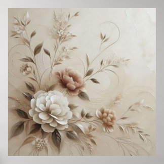 Modern Beige Flowers 15 Poster