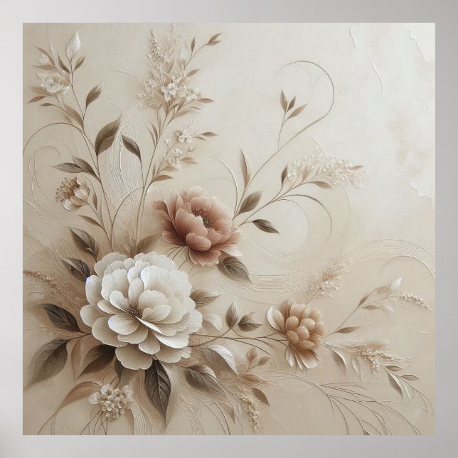 Modern Beige Flowers 15 Poster (Front)