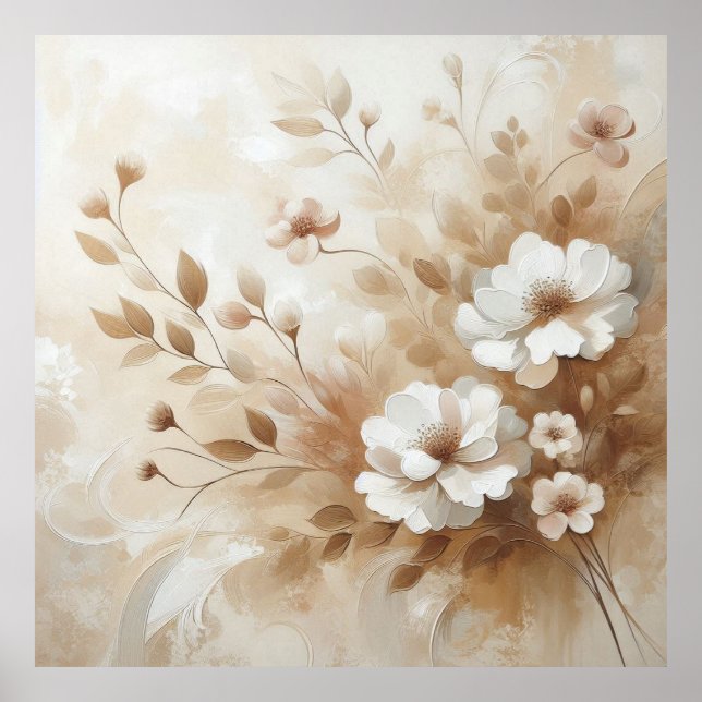Modern Beige Flowers 19 Poster (Front)