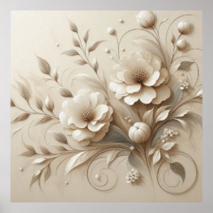Modern Beige Flowers 21 Poster