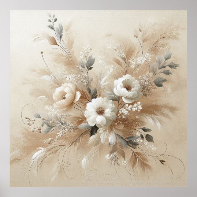 Modern Beige Flowers 2 Poster (Front)