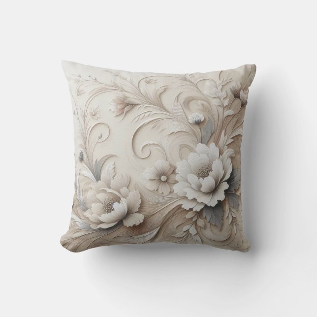 Modern Beige Flowers 3 Poster Cushion (Front)