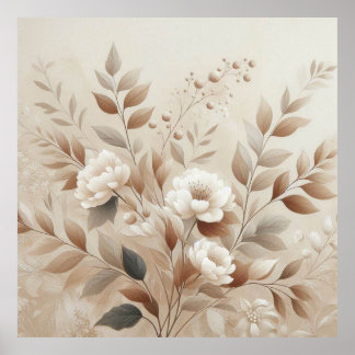 Modern Beige Flowers 7 Poster