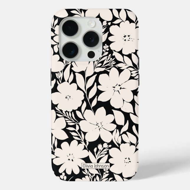 Modern Beige Flowers Black Botanical Case-Mate iPhone Case (Back)