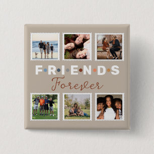 Modern Beige Friends Forever Photo Collage 15 Cm Square Badge