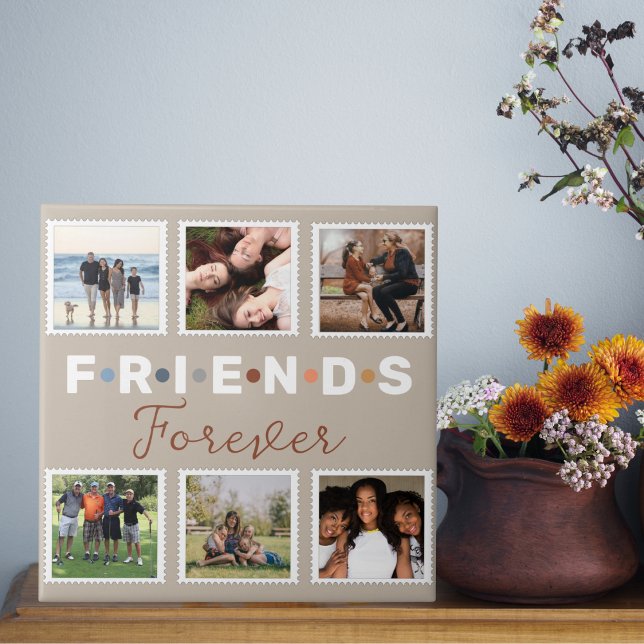 Modern Beige Friends Forever Photo Collage Ceramic Tile (Creator Uploaded)