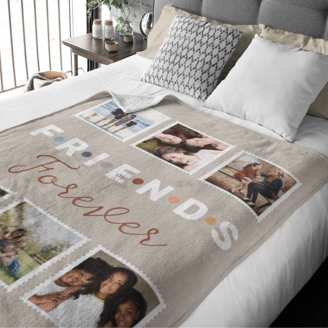 Modern Beige Friends Forever Photo Collage Fleece Blanket (Creator Uploaded)