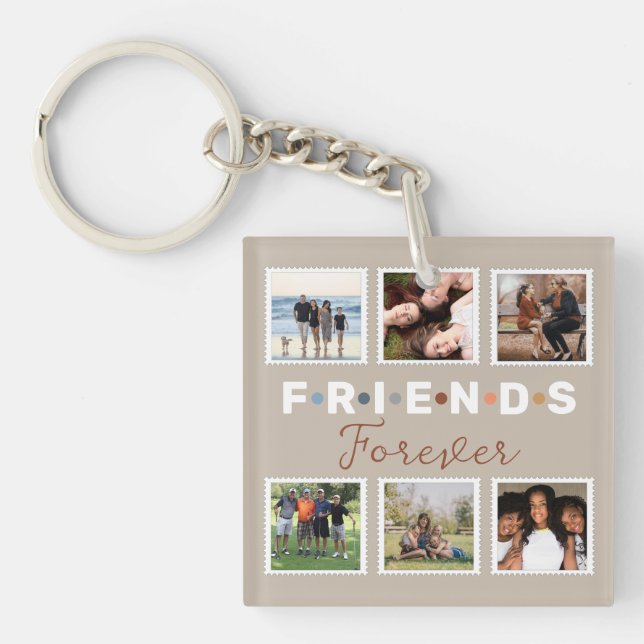 Modern Beige Friends Forever Photo Collage Key Ring (Front)