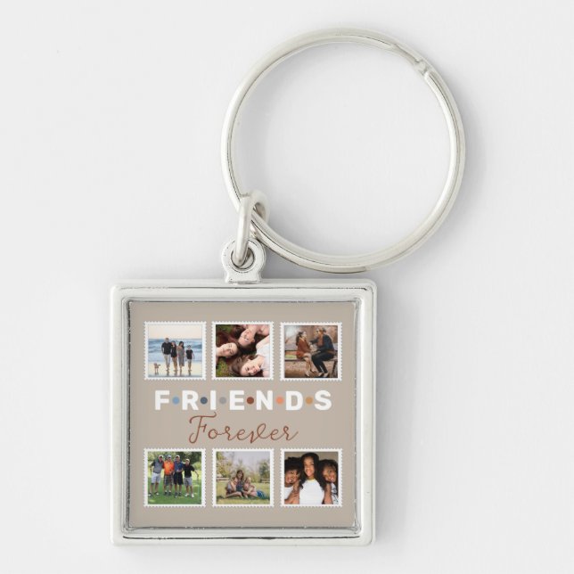 Modern Beige Friends Forever Photo Collage Key Ring (Front)