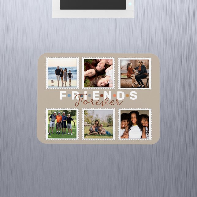 Modern Beige Friends Forever Photo Collage Magnet (Creator Uploaded)