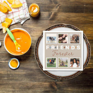 Modern Beige Friends Forever Photo Collage Napkin
