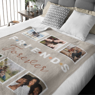 Modern Beige Friends Forever Photo Collage Sherpa Blanket