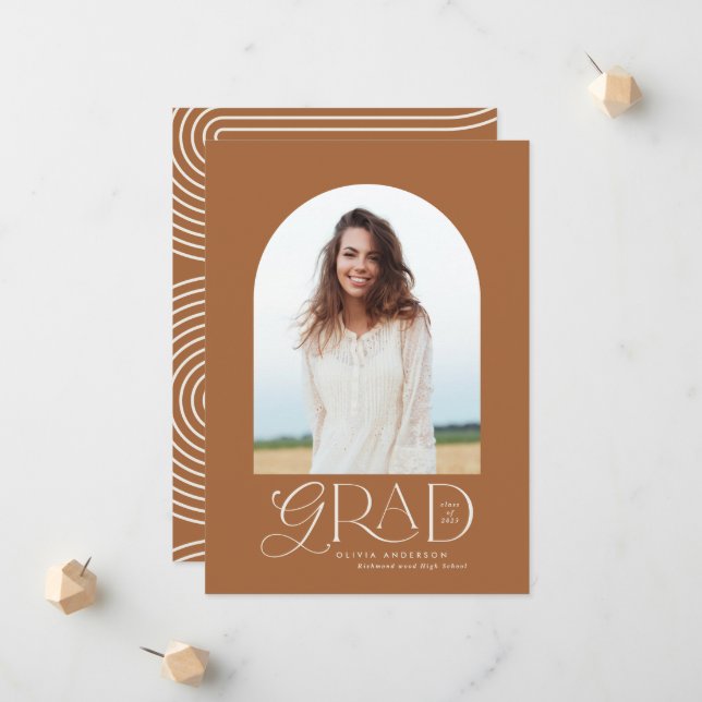 Modern beige geometric photo arch graduation annou announcement (Front/Back In Situ)