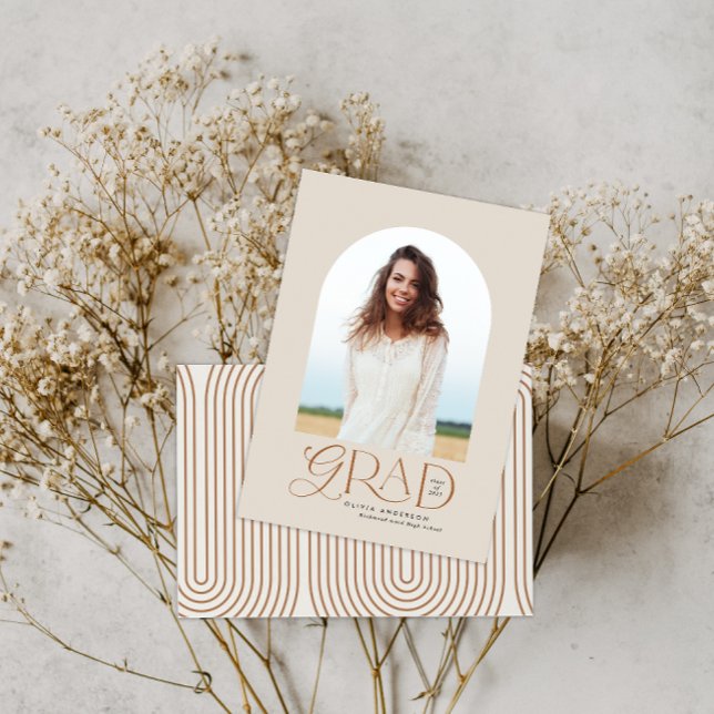 Modern beige geometric photo arch graduation announcement (Creator Uploaded)