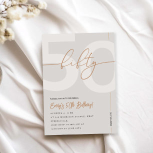 Modern Beige & Gold 50th Birthday Invitation