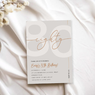 Modern Beige & Gold 80th Birthday Invitation