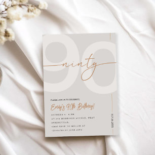 Modern Beige & Gold 90th Birthday Invitation