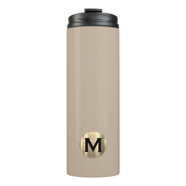 Modern Beige Gold Monogram Thermal Tumbler (Front)