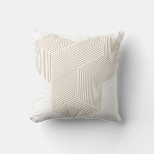 Modern Beige Isometric Optical Illusion Throw Pill Cushion