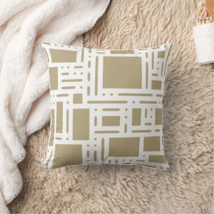 Modern Beige Khaki Abstract Geometric Throw Pillow