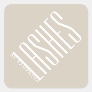 Modern beige lash thin typography square sticker