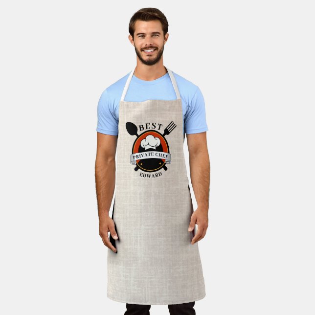 Modern Beige Linen Best Private Chef Personalised  Apron (Worn)