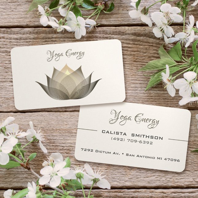 Modern Beige Lotus Flower Art Elegant Unique Yoga Business Card (Creator Uploaded)