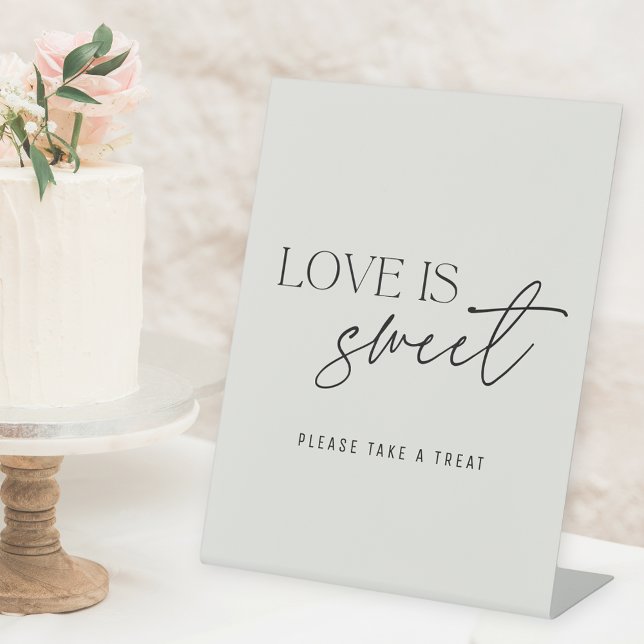 Modern Beige Love is Sweet Wedding Table Pedestal Sign (Creator Uploaded)