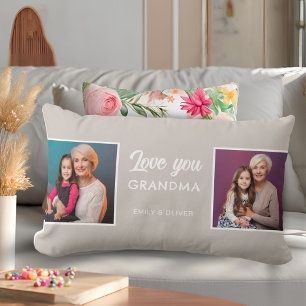 Modern Beige Love you Grandma 2 Photos Lumbar Cushion