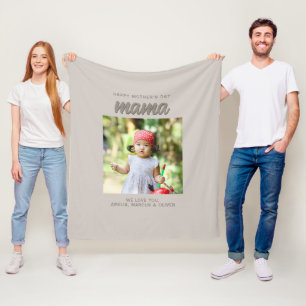 Modern Beige Mama Kids Photo Mother's Day Fleece Blanket