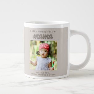 Modern Beige Mama Kids Photo Mother's Day  Large Coffee Mug