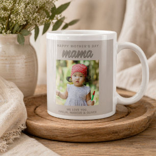 Modern Beige Mama Kids Photo Mother's Day  Large Coffee Mug