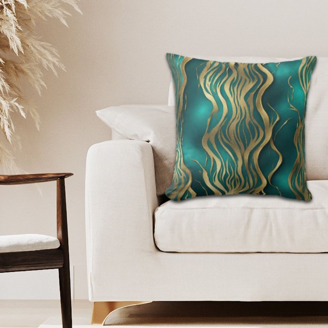 Modern Beige Marble Swirl Turquoise Teal Blue  Cushion (Modern Beige Marble Swirl Turquoise Teal Blue Throw Pillow)