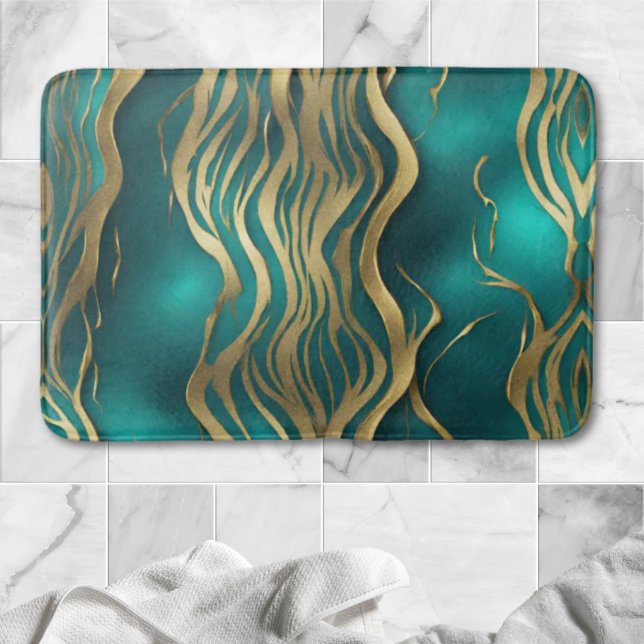 Modern Beige Marble Waves Turquoise Teal Blue  Bath Mat (Modern Beige Marble Waves Turquoise Teal Blue Bath Mat)