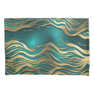 Modern Beige Marble Waves Turquoise Teal Blue  Pillowcase