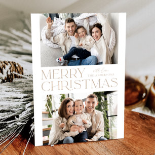 Modern Beige Merry Christmas 2 Photo Holiday Card