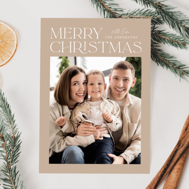 Modern Beige Merry Christmas Photo Holiday Card (Creator Uploaded)