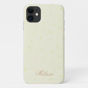 Modern Beige Minimal Gold Star Script Personalize  iPhone 11 Case