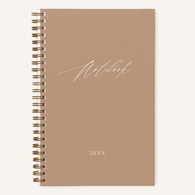 Modern Beige Minimal Script Elegant Custom Notebook (Front)