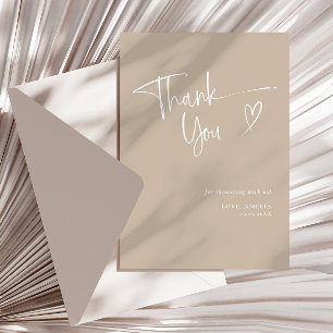 Modern Beige Minimalist Heart Baby Shower Thank You Card