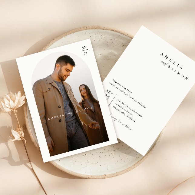Modern Beige Minimalist Photo Wedding Invitation (Creator Uploaded)