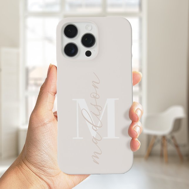 Modern Beige Minimalist Script Monogram Case-Mate iPhone Case (Creator Uploaded)