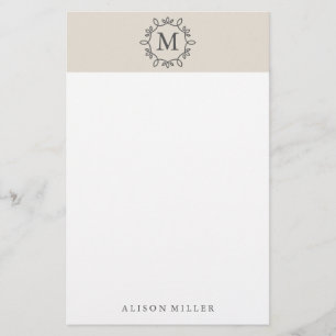 Modern Beige Monogrammed Stationery