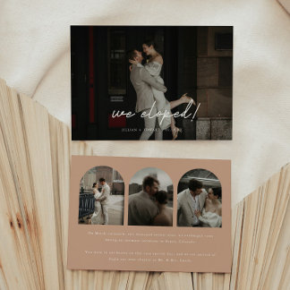 Modern Beige Multi Photo Arch Wedding Elopement Announcement