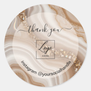 Modern beige neutral custom logo name thank you classic round sticker